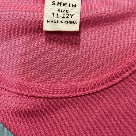 NWOT SHEIN Two Toned‎ Girls Tank Top Ribbed 11-12Y Blue/Pink - Picture 4 of 4